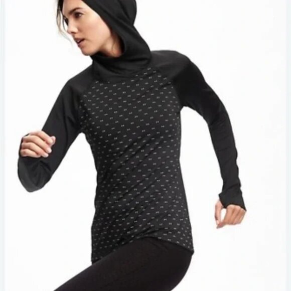 Old Navy Active Go Dry Black Long Sleeve Hoodie with White Dots - Picture 7 of 7